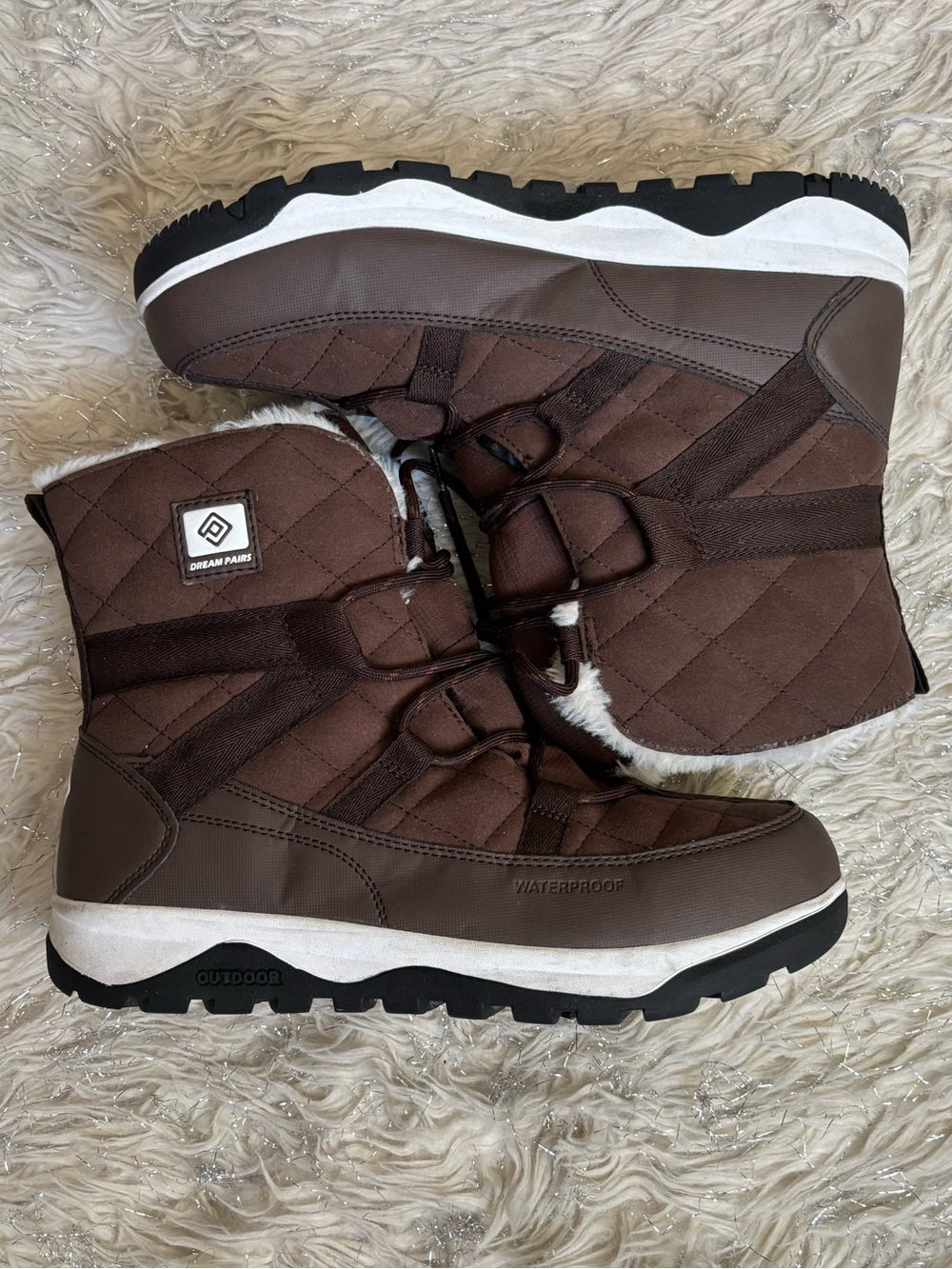 Dream Paris Brown Women’s Faux Fur Waterproof Snow Boots Size US 10